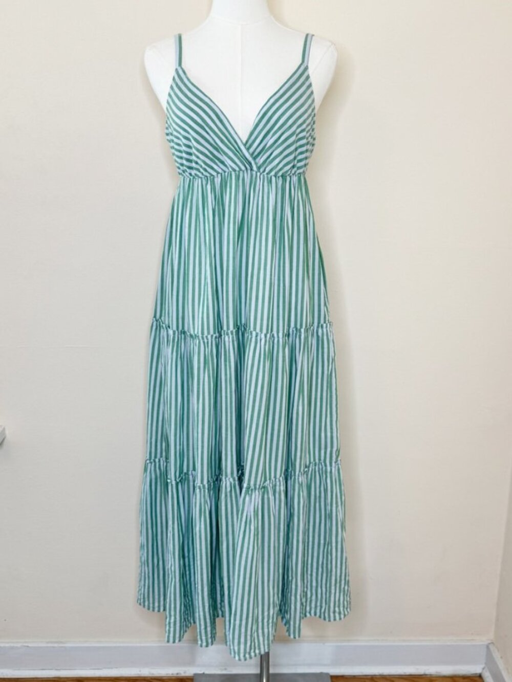 XiRENA Mae Dress Clearwater Green Stripe Cotton Tiered Maxi Dress S